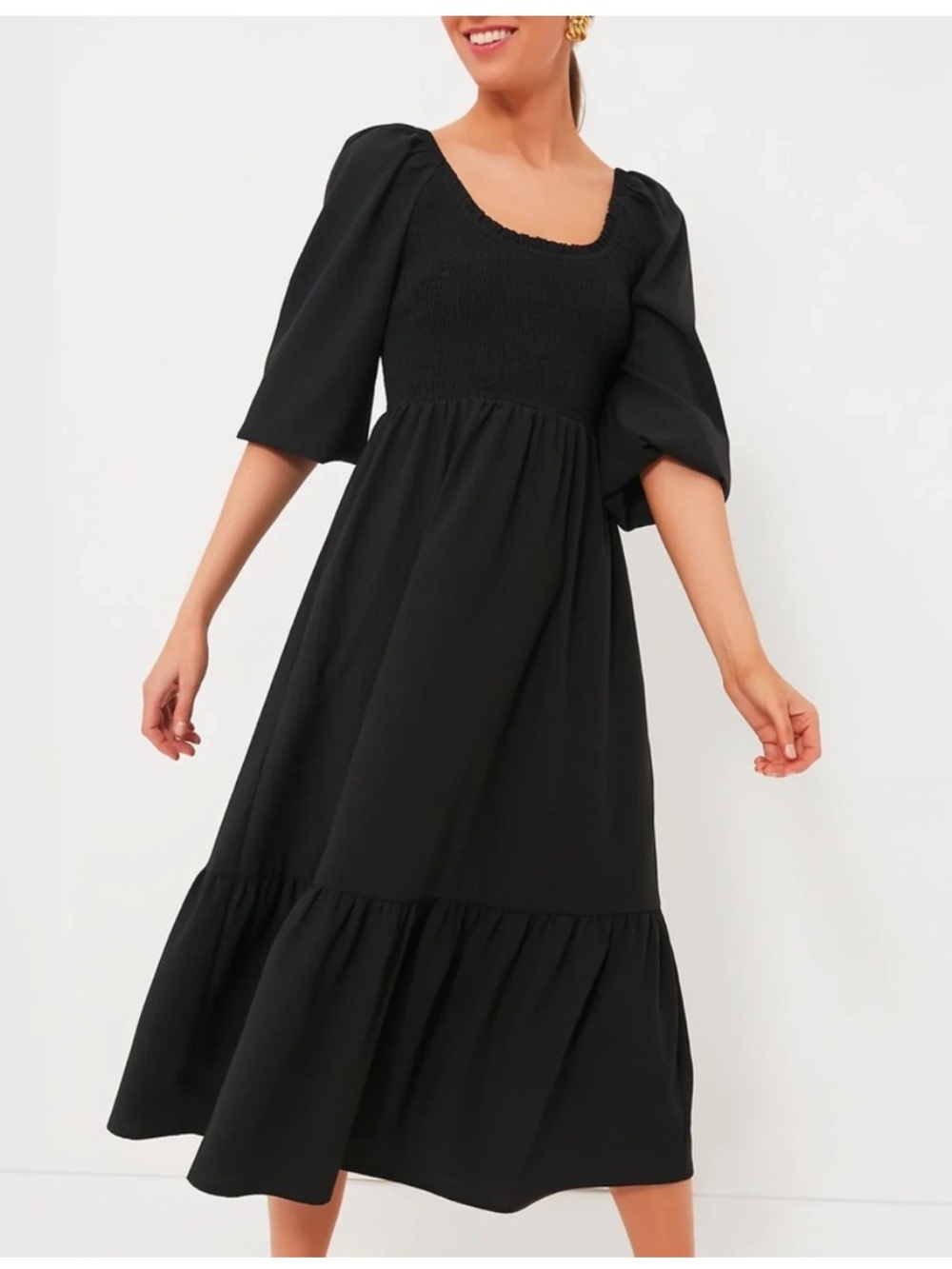 Tuckernuck Pomander Place Seersucker Aleah Dress Midi Puff Sleeve Black Size XXL